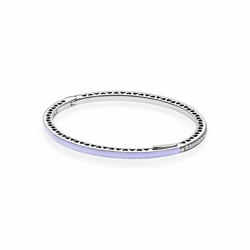 Pandora Radiant Hearts Bangle Bracelet - Sterling Silver/Enamel/Purple/Cubic Zirconia - Canada | ER7